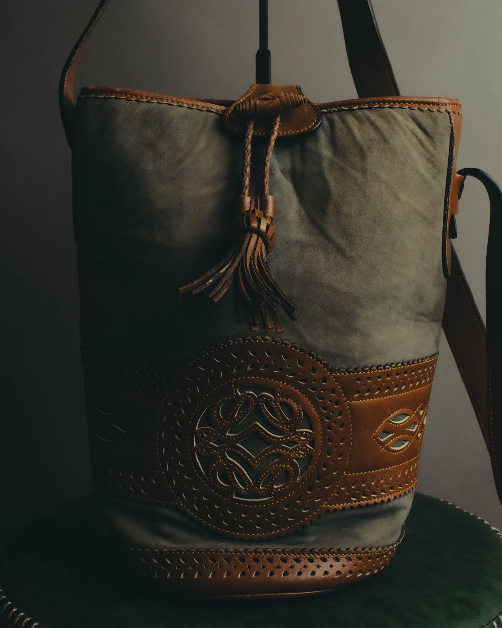 "LOEWE" 90's Decorative suede leather bucket bag