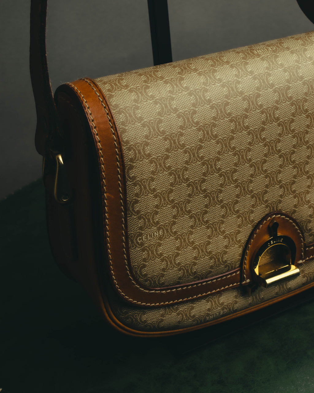 "CELINE" 70's-80's Macadam horsebit shoulder bag