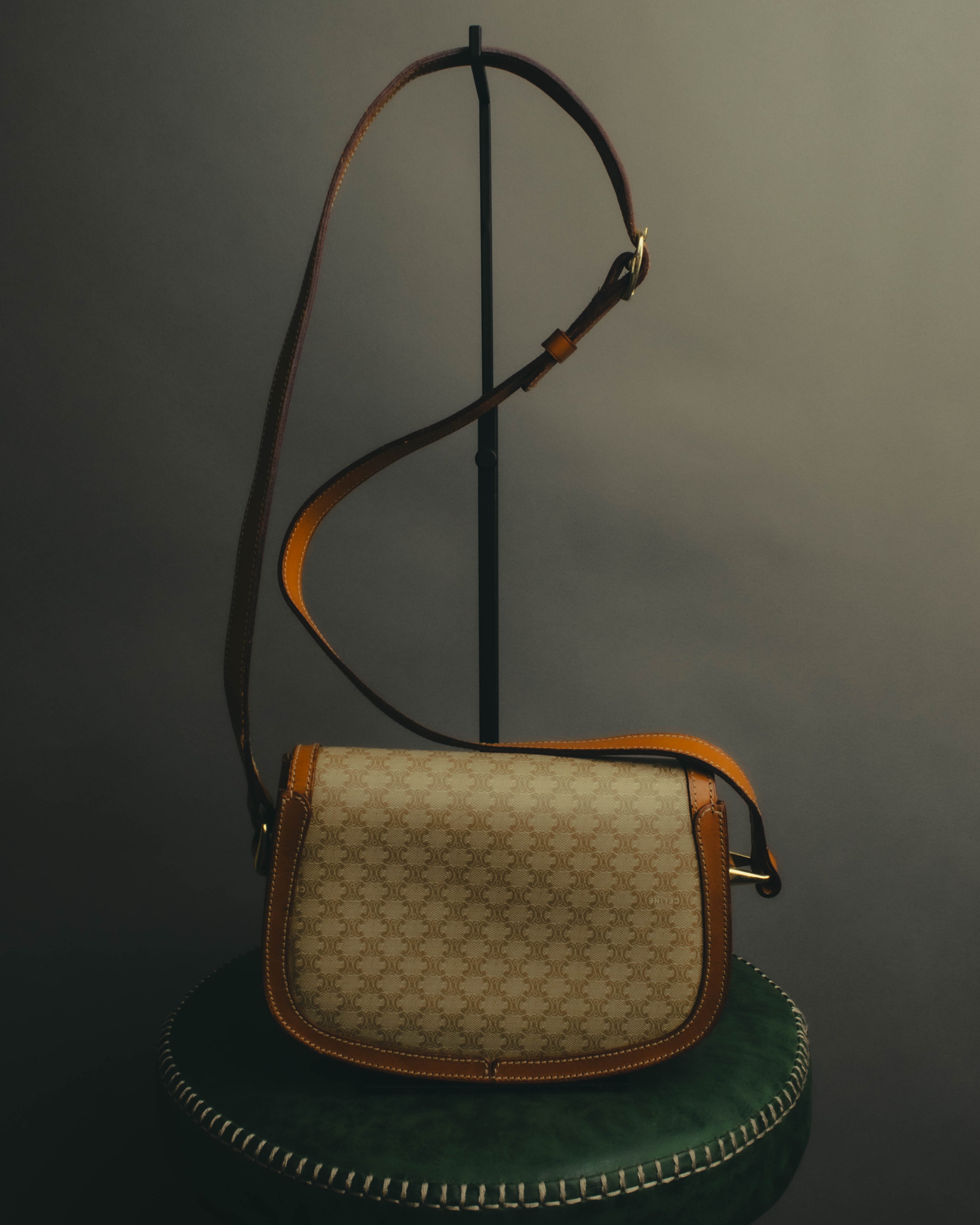 "CELINE" 70's-80's Macadam horsebit shoulder bag