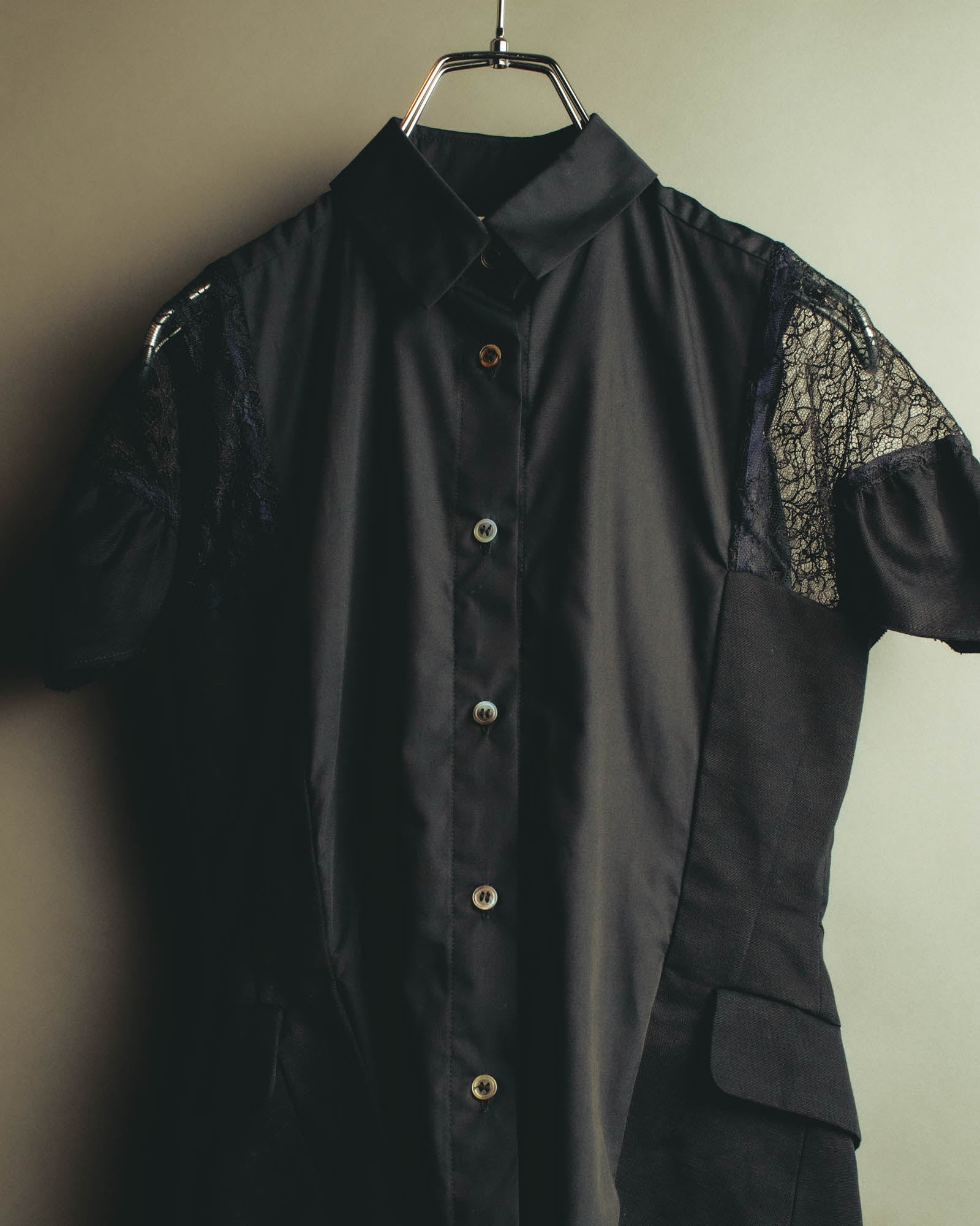 "sacai" 10's Layered lace-panel shirt blouse