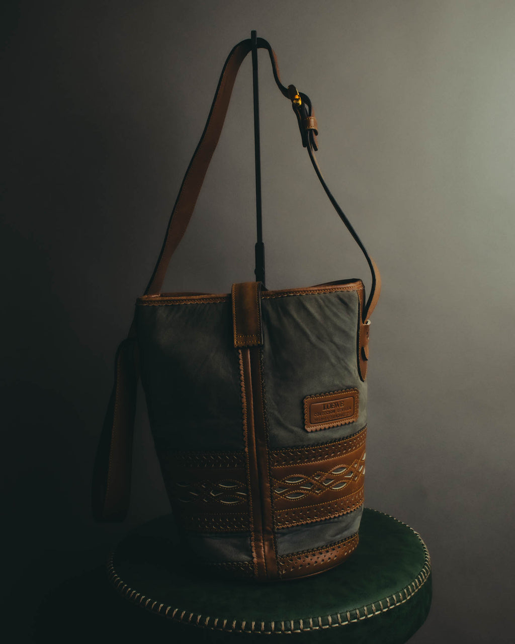 "LOEWE" 90's Decorative suede leather bucket bag