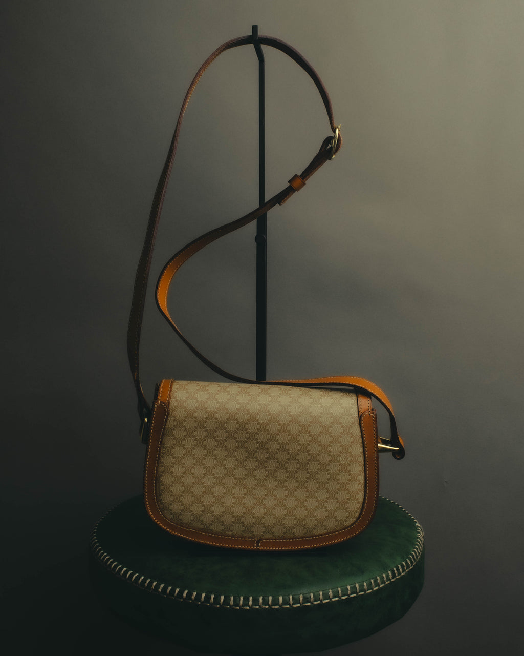 "CELINE" 70's-80's Macadam horsebit shoulder bag