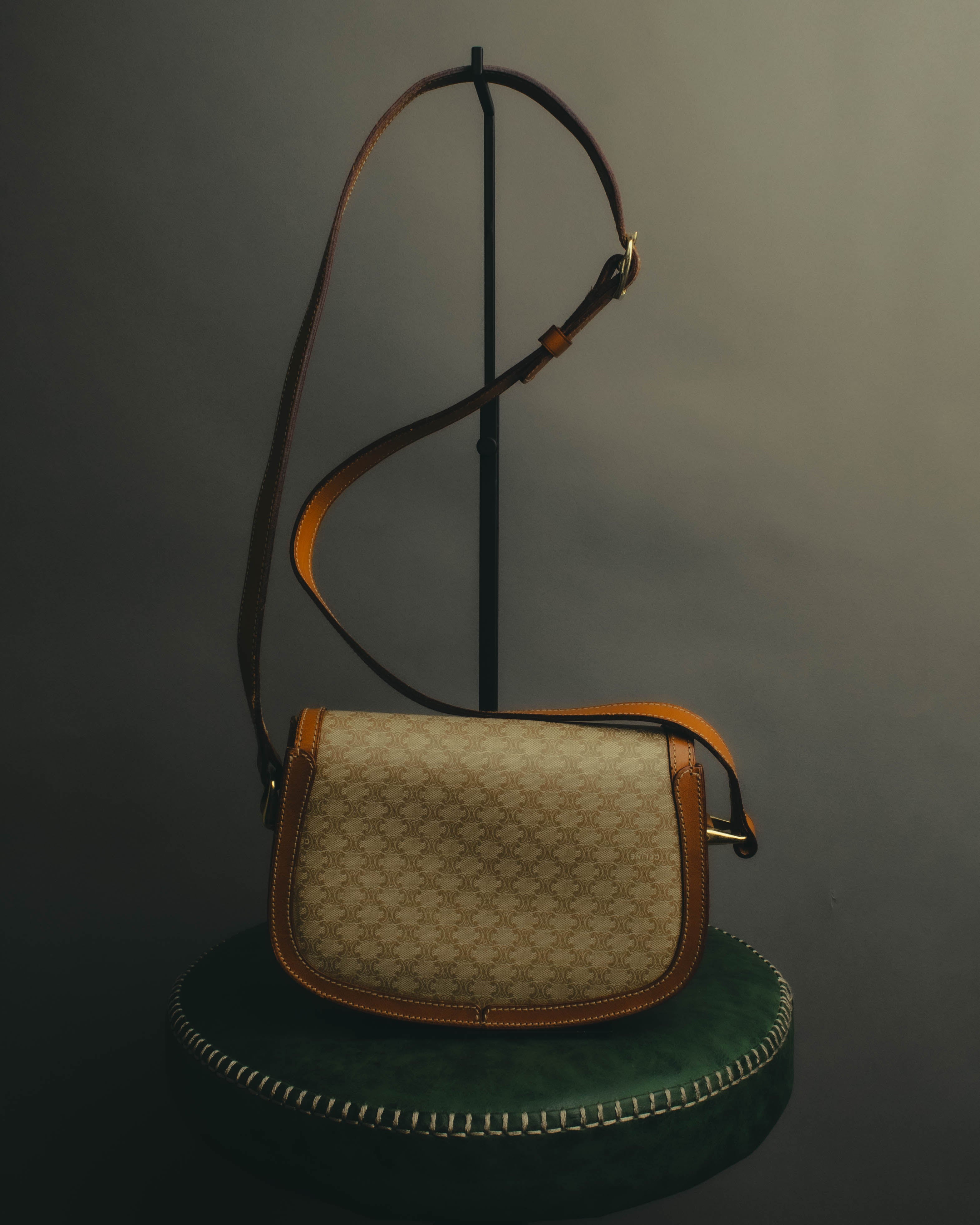 "CELINE" 70's-80's Macadam horsebit shoulder bag