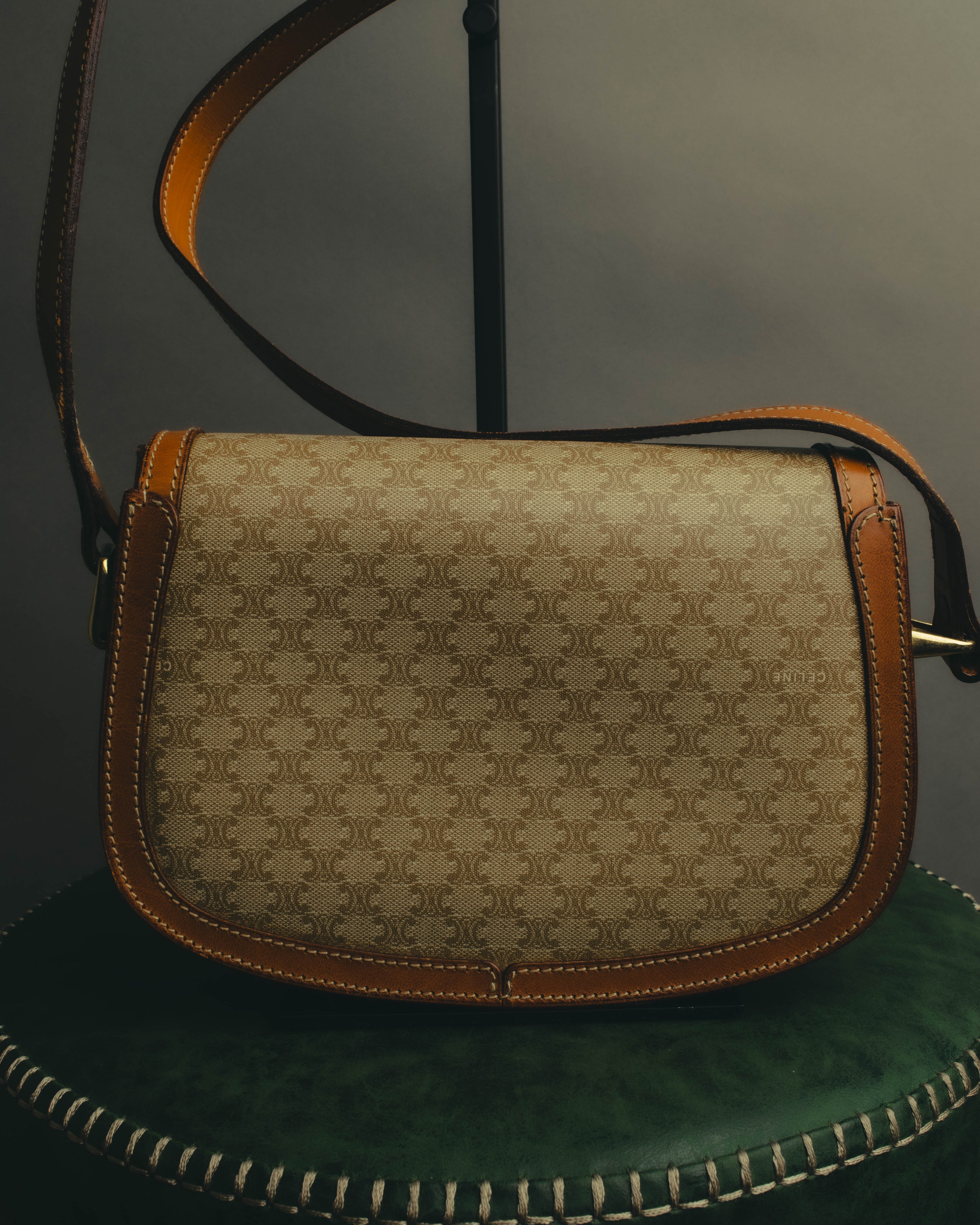 "CELINE" 70's-80's Macadam horsebit shoulder bag