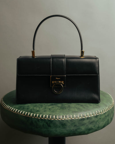 "Salvatore Ferragamo" 90's-00's Structured leather top handle handbag