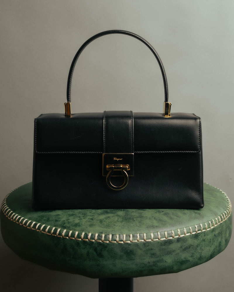"Salvatore Ferragamo" 90's-00's Structured leather top handle handbag
