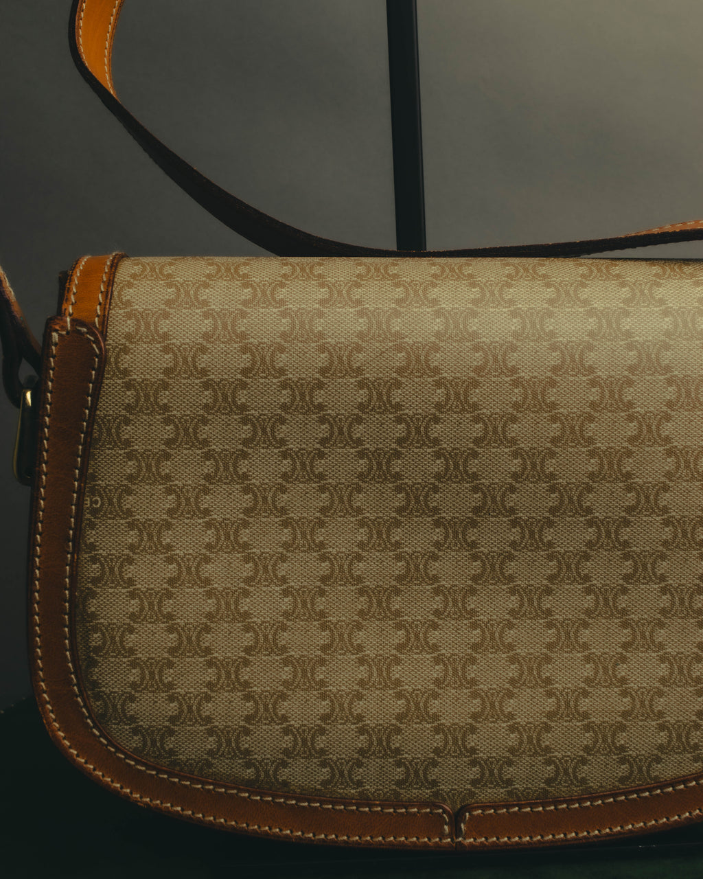 "CELINE" 70's-80's Macadam horsebit shoulder bag