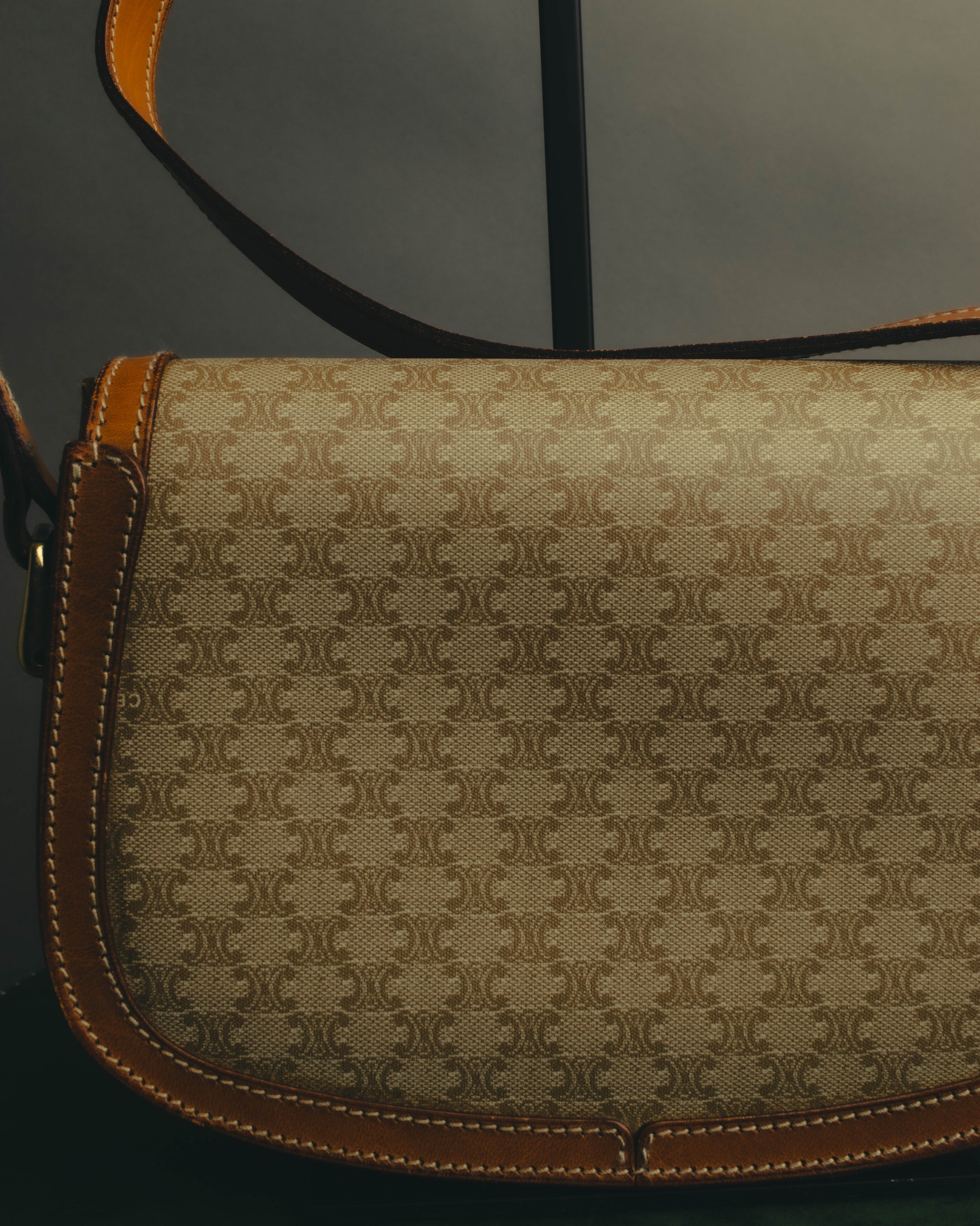 "CELINE" 70's-80's Macadam horsebit shoulder bag