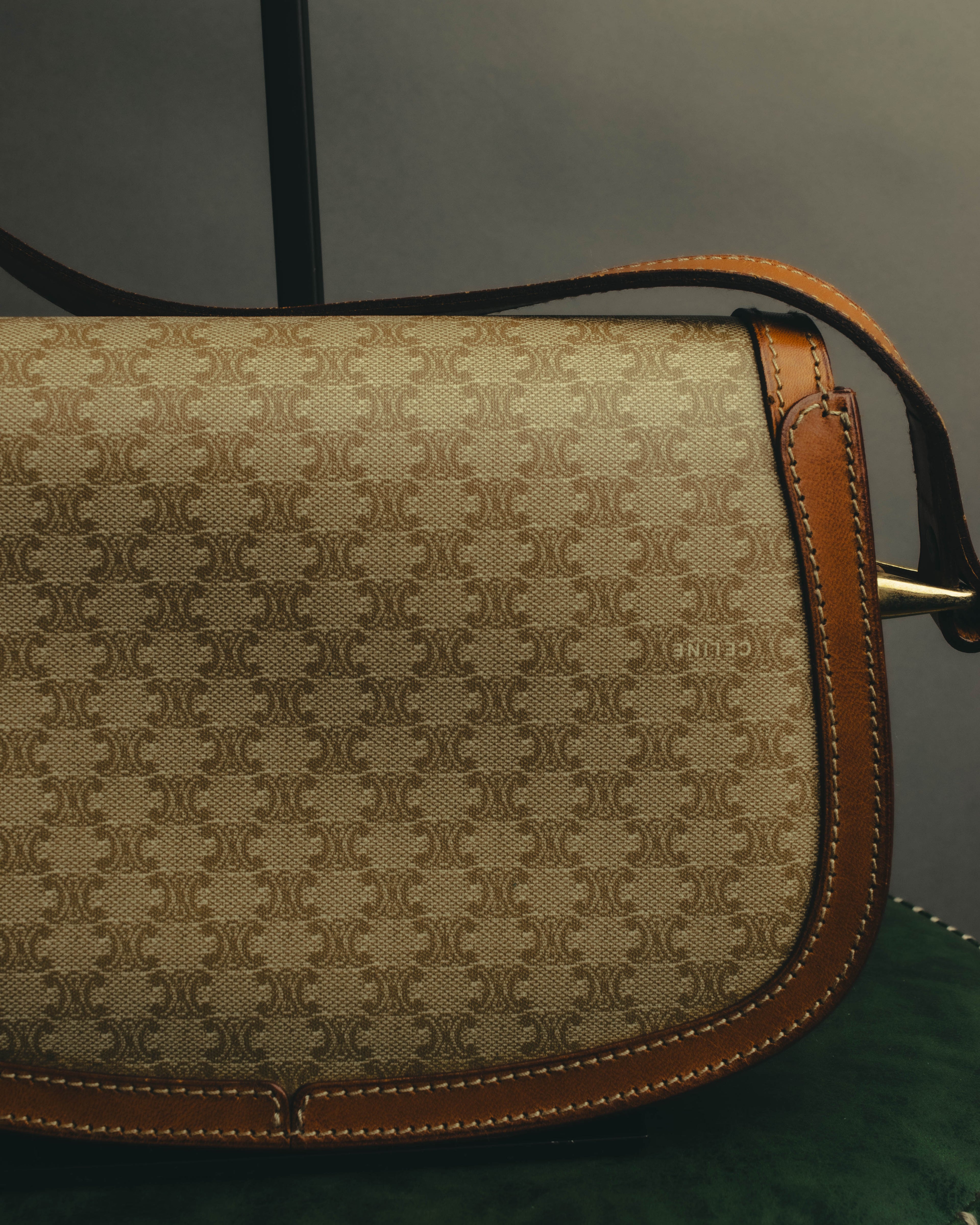 "CELINE" 70's-80's Macadam horsebit shoulder bag