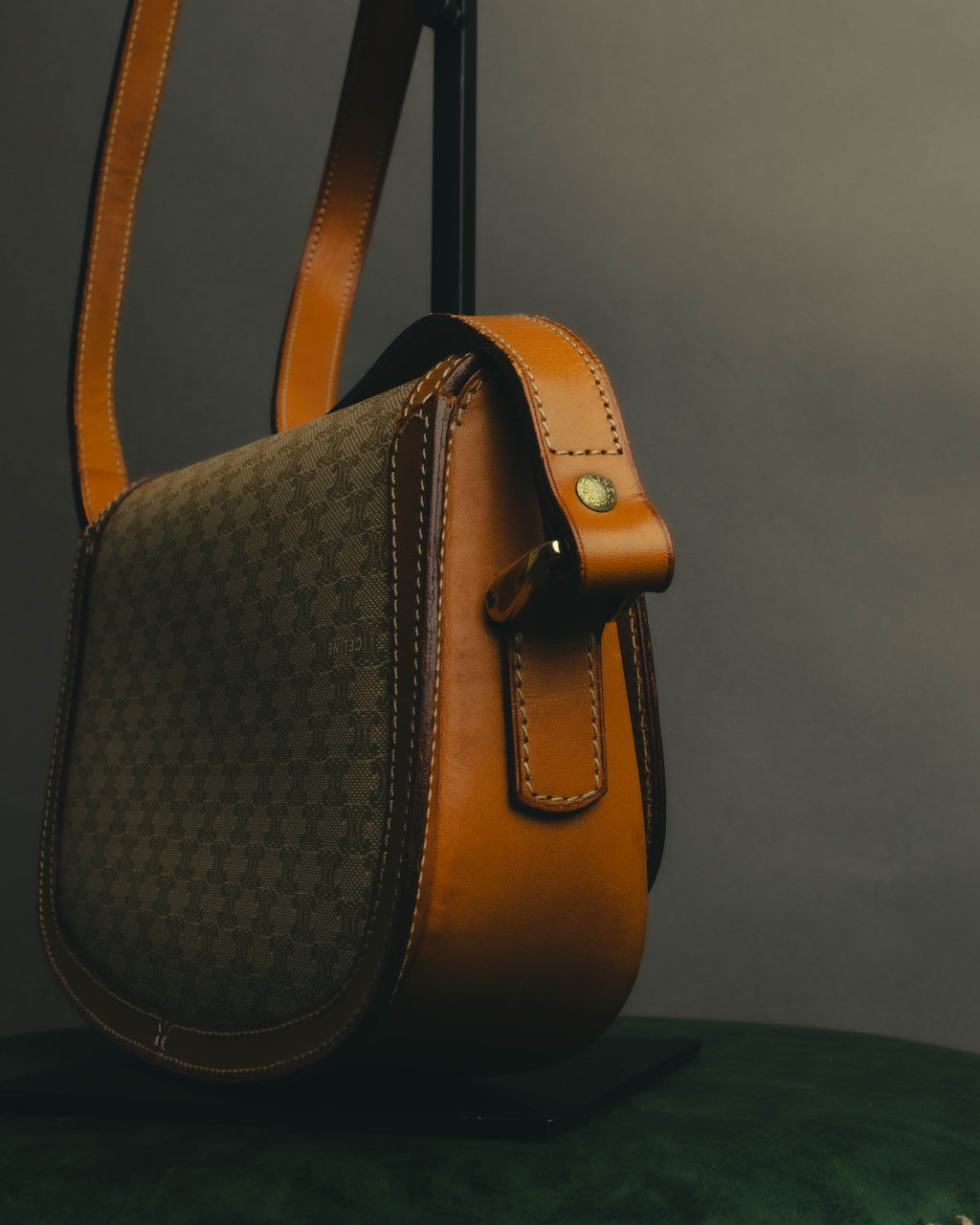 "CELINE" 70's-80's Macadam horsebit shoulder bag