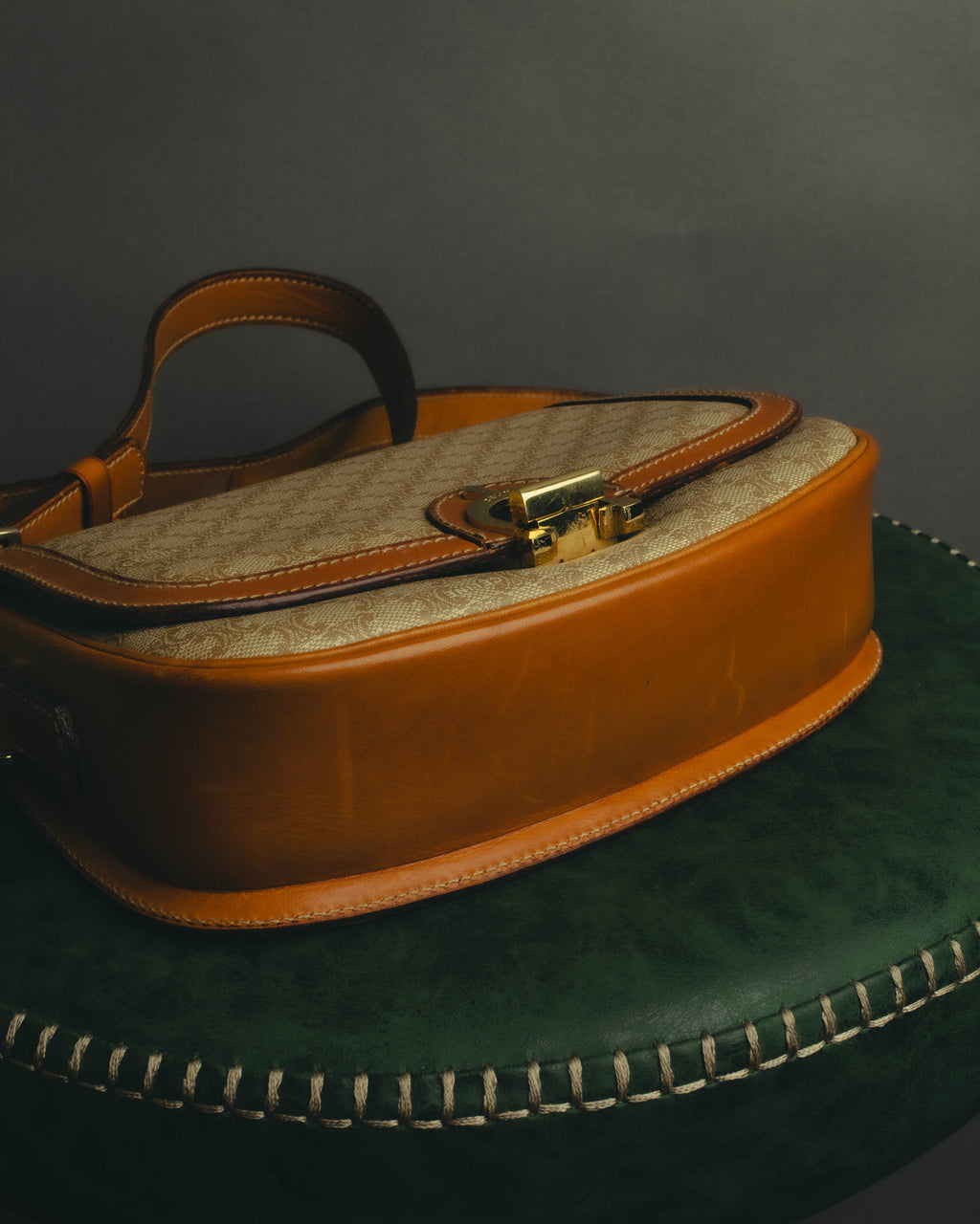 "CELINE" 70's-80's Macadam horsebit shoulder bag