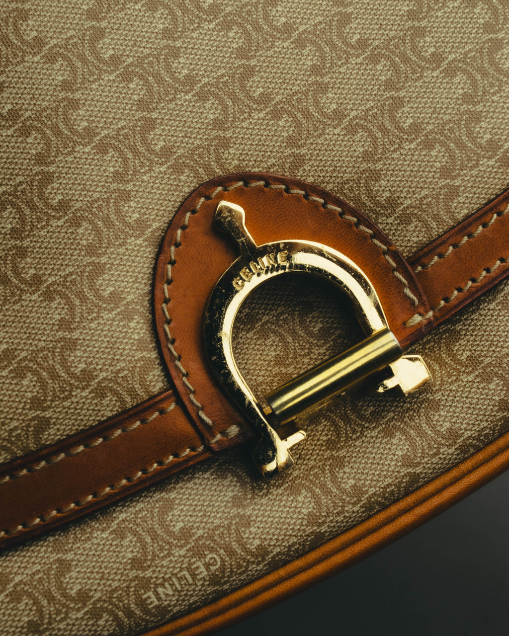 "CELINE" 70's-80's Macadam horsebit shoulder bag