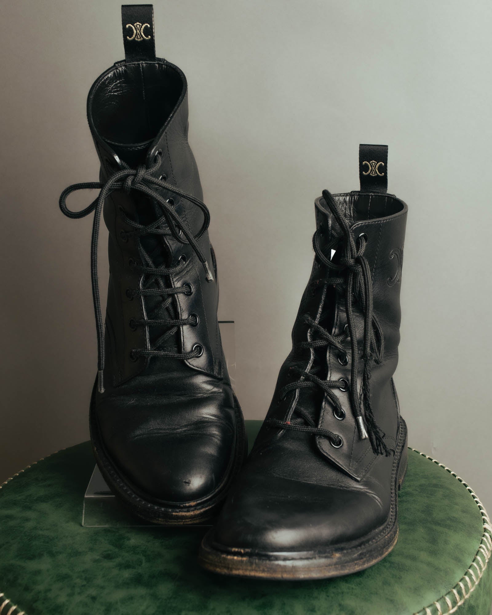 "CELINE" 2010's Triomphe leather lace up ankle boots