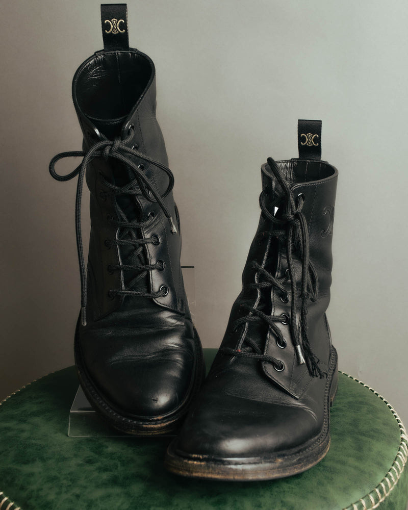 "CELINE" 2010's Triomphe leather lace up ankle boots