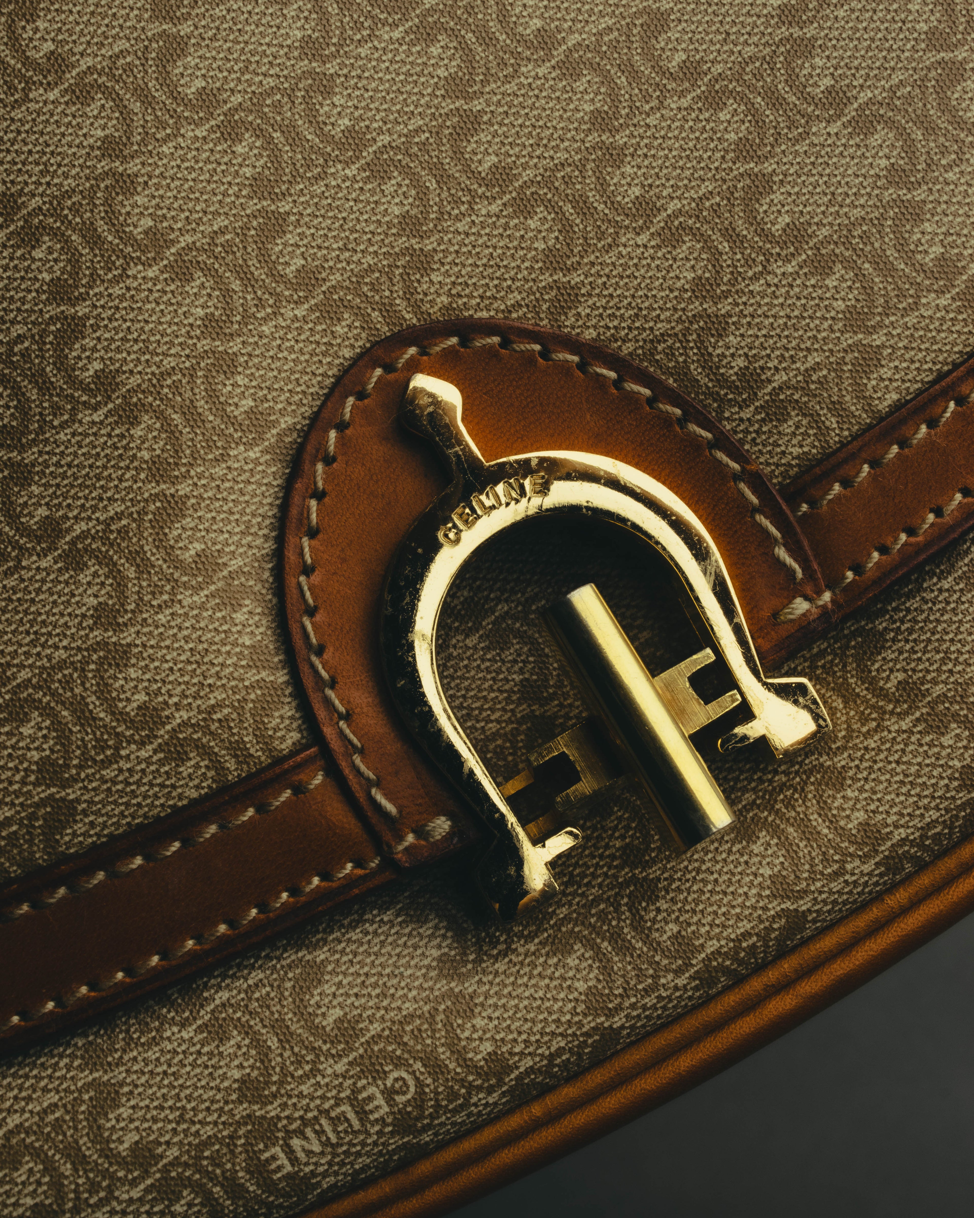 "CELINE" 70's-80's Macadam horsebit shoulder bag