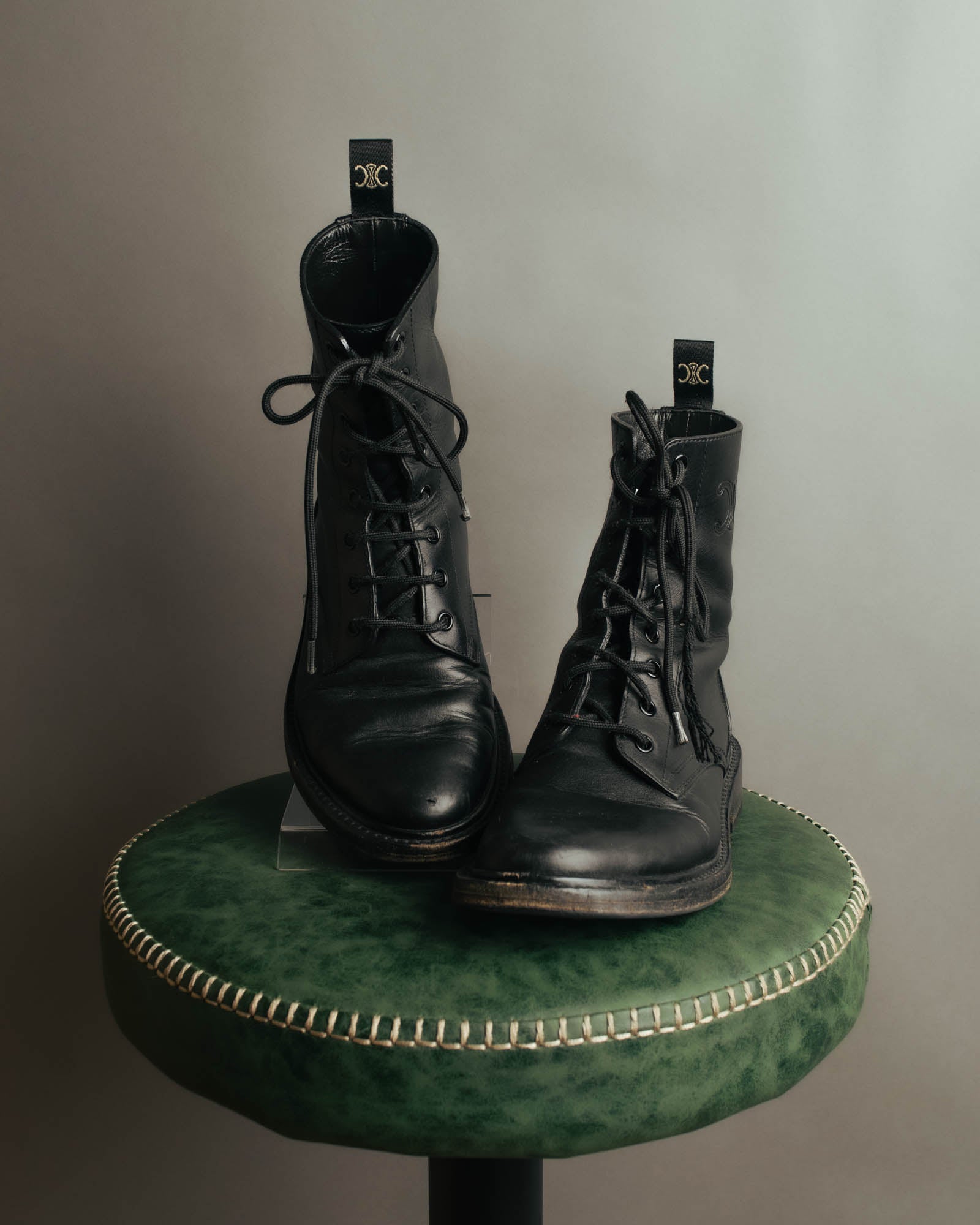 "CELINE" 2010's Triomphe leather lace up ankle boots