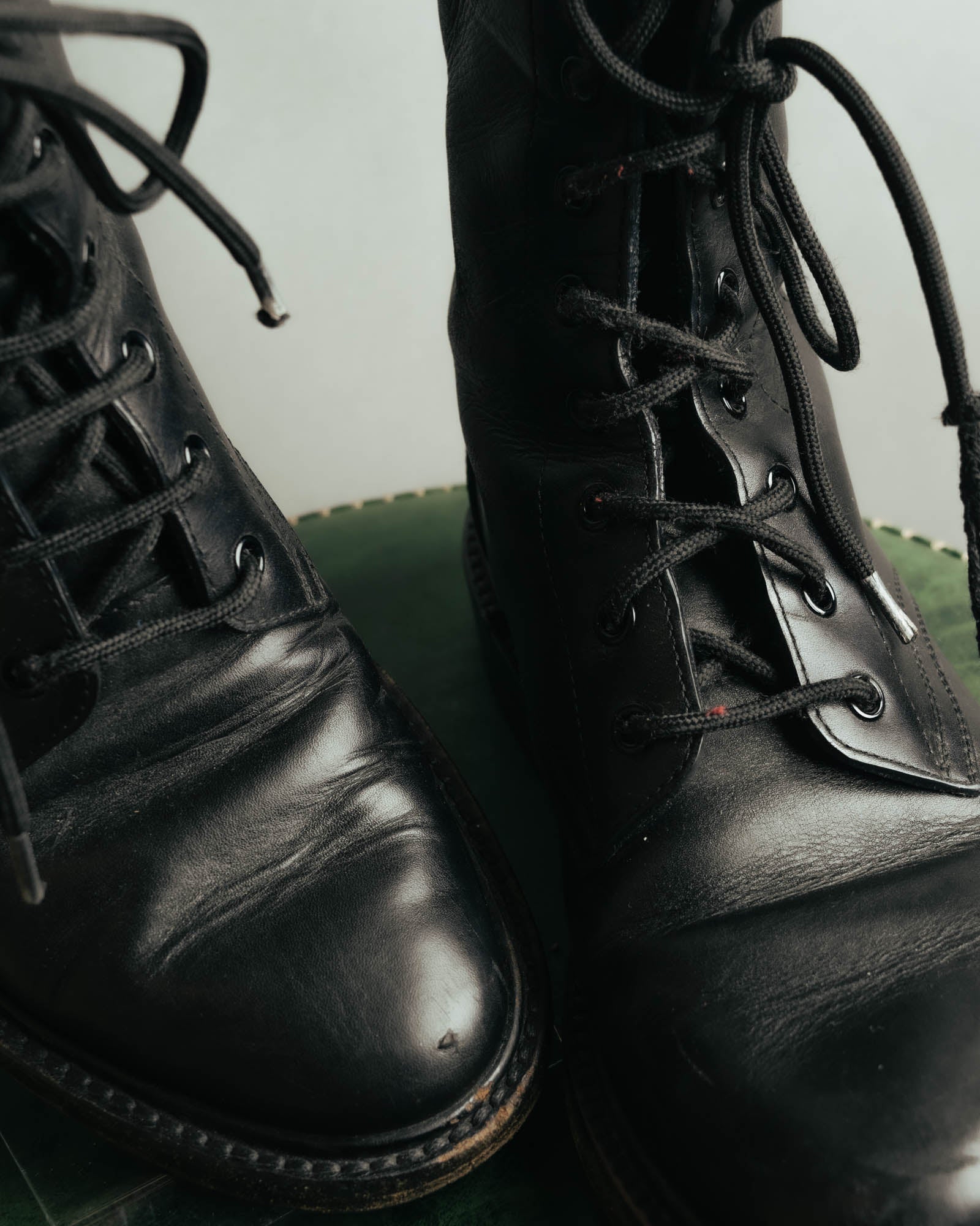 "CELINE" 2010's Triomphe leather lace up ankle boots