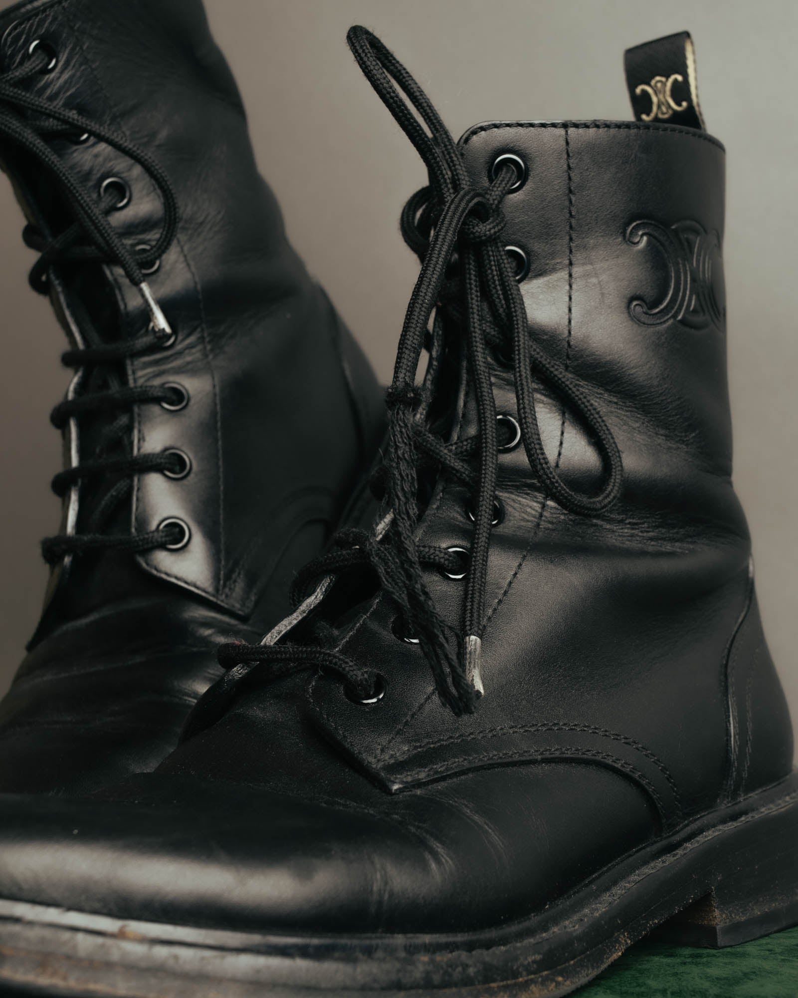 "CELINE" 2010's Triomphe leather lace up ankle boots
