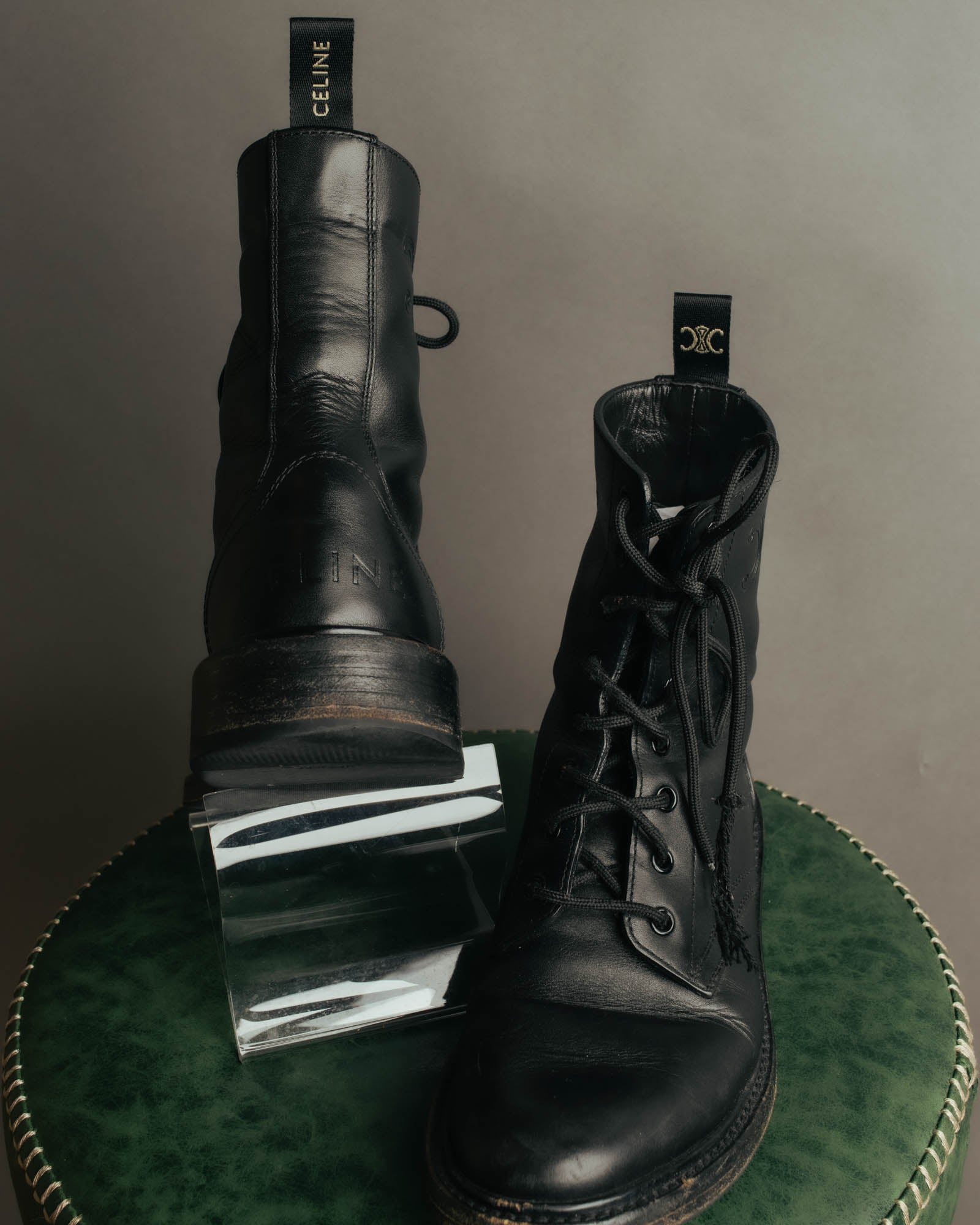 "CELINE" 2010's Triomphe leather lace up ankle boots