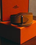 "Hermès" 00's Contrast stitched leather cuff bracelet