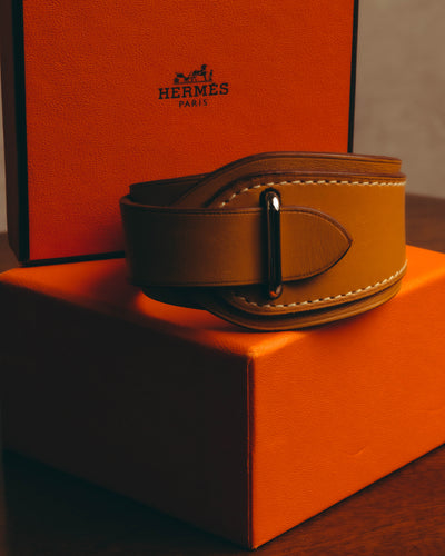 "Hermès" 00's Contrast stitched leather cuff bracelet
