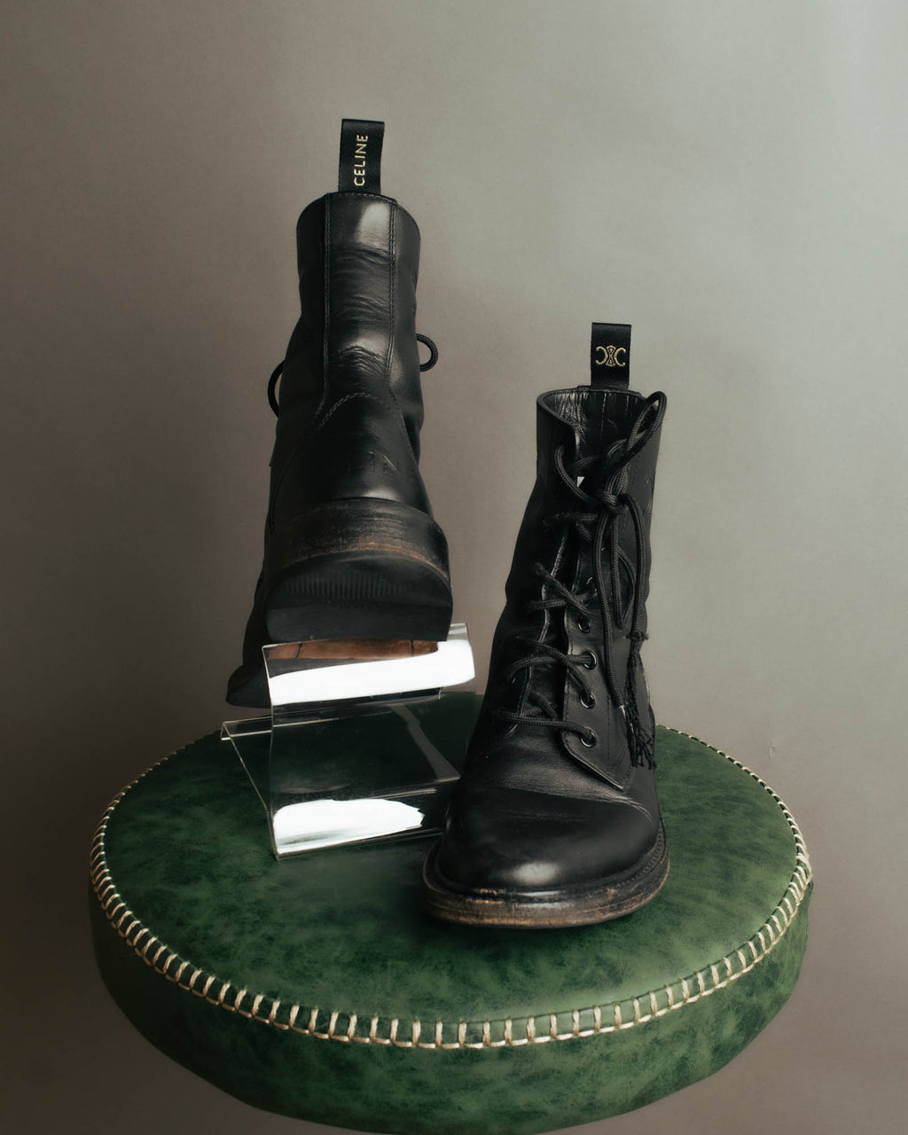 "CELINE" 2010's Triomphe leather lace up ankle boots