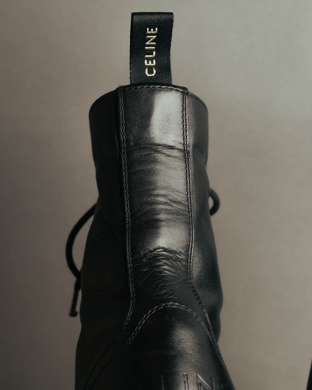 "CELINE" 2010's Triomphe leather lace up ankle boots