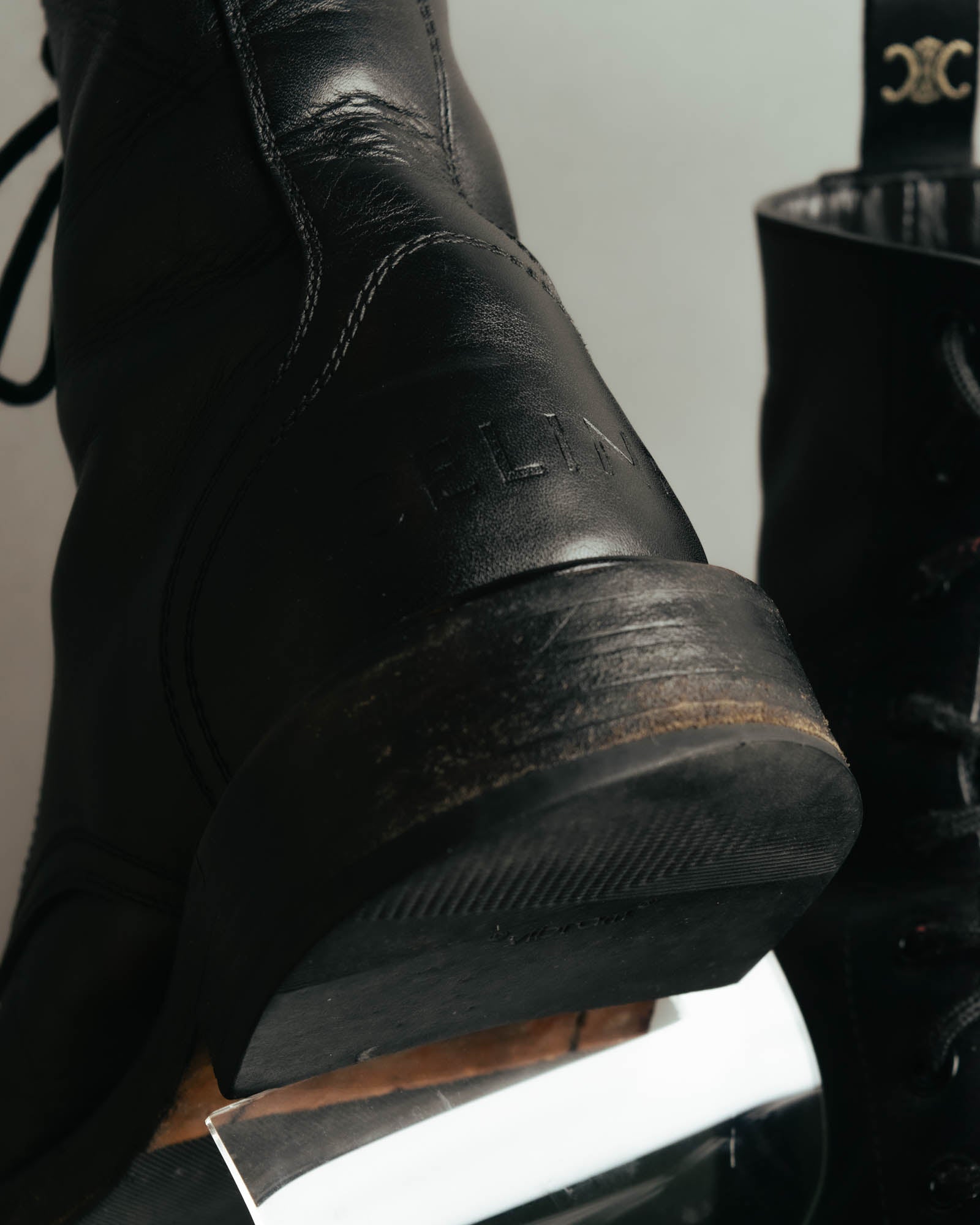 "CELINE" 2010's Triomphe leather lace up ankle boots
