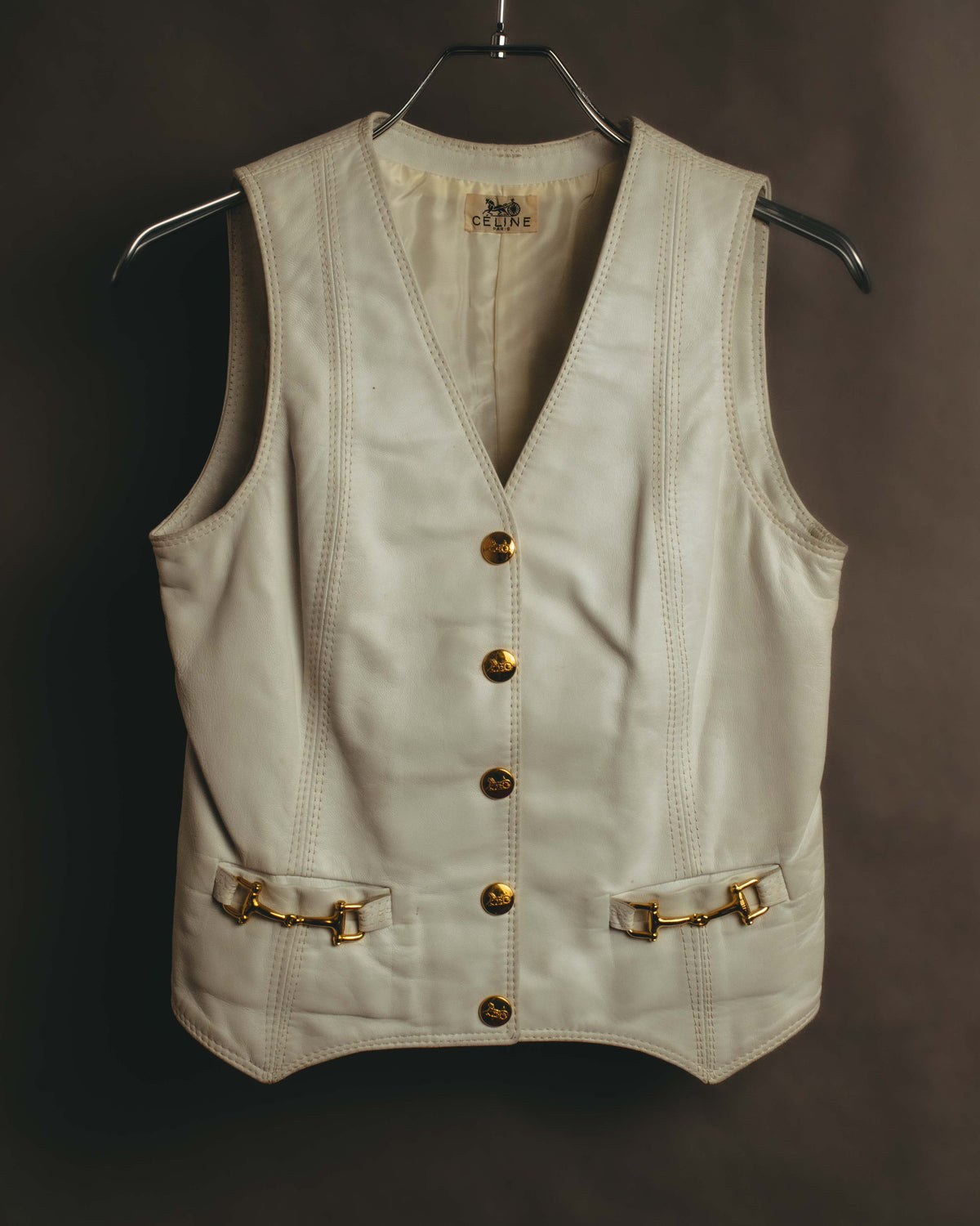 "CELINE" 70's Ivory leather vest