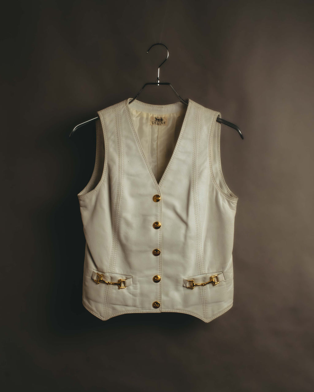 "CELINE" 70's Ivory leather vest