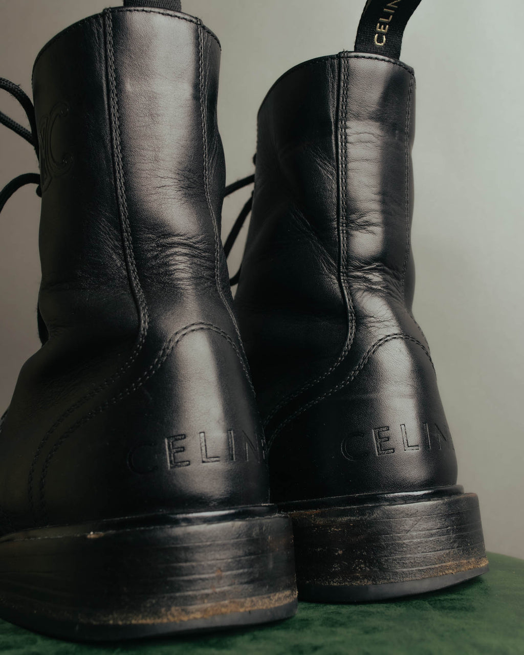 "CELINE" 2010's Triomphe leather lace up ankle boots