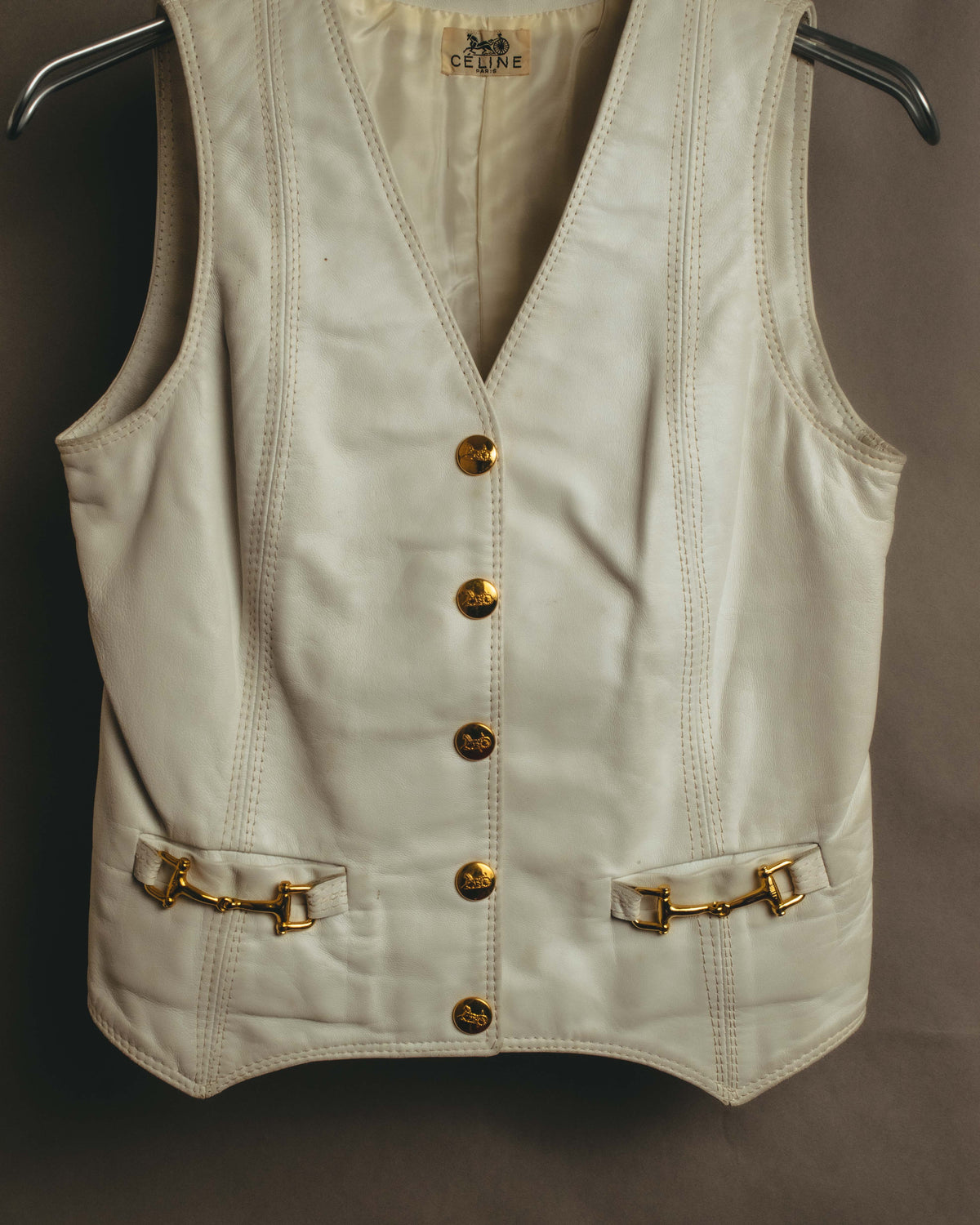 "CELINE" 70's Ivory leather vest