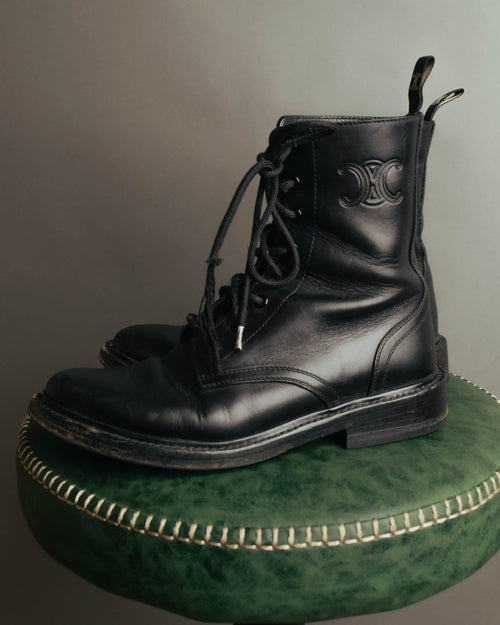 "CELINE" 2010's Triomphe leather lace up ankle boots