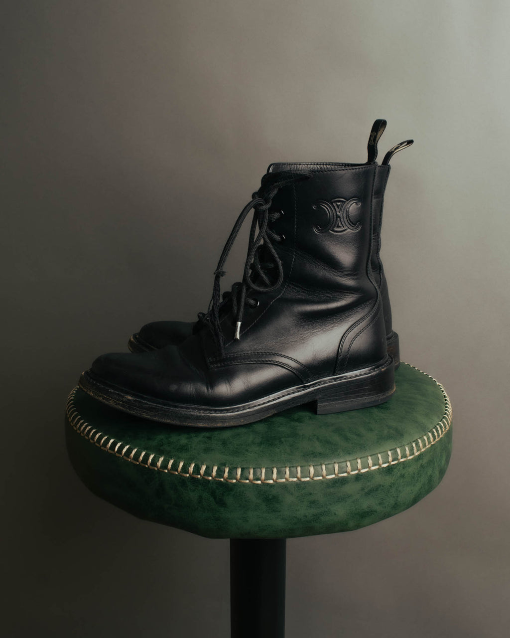 "CELINE" 2010's Triomphe leather lace up ankle boots
