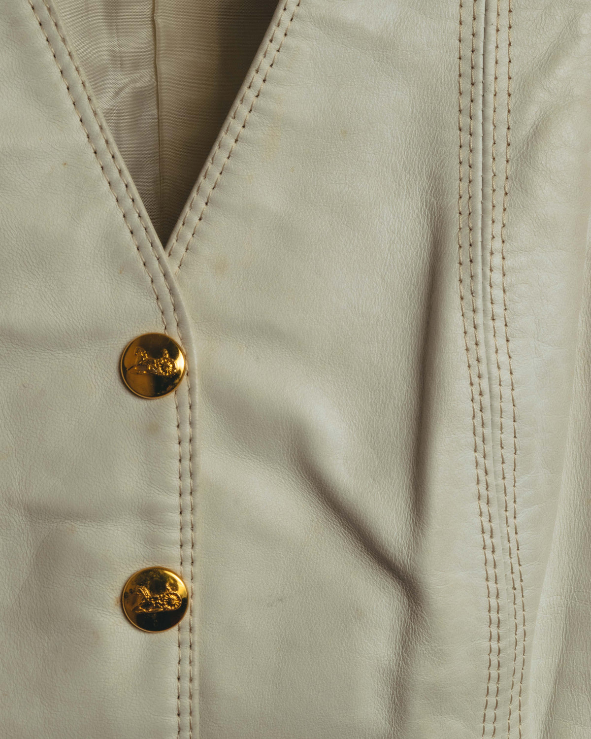 "CELINE" 70's Ivory leather vest