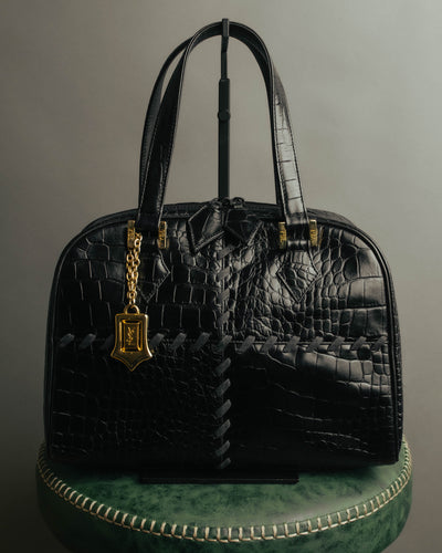 "Yves Saint Laurent" 90's-00's Glossy croc embossed bowler bag