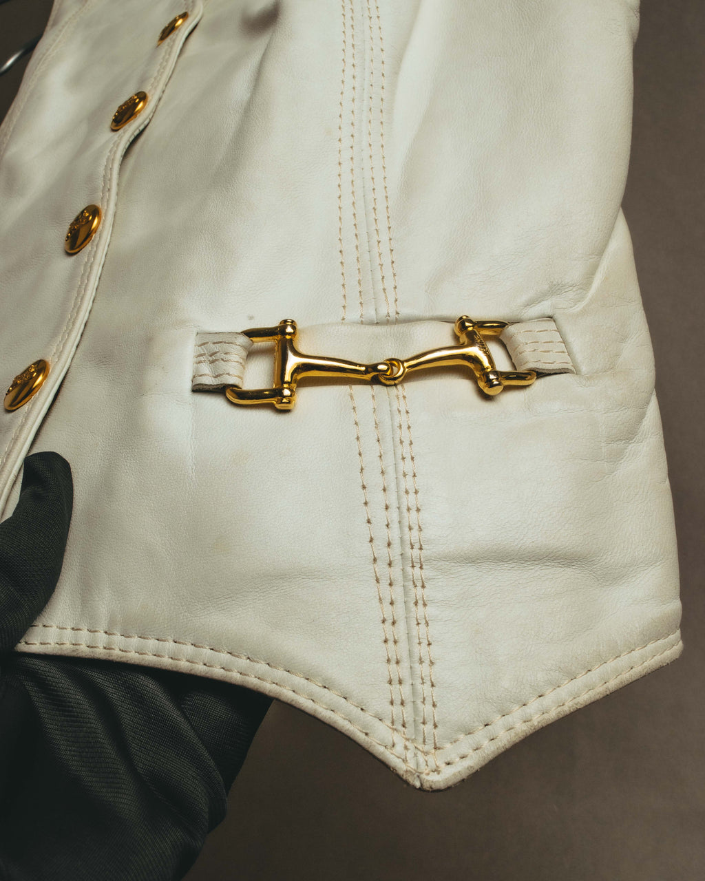 "CELINE" 70's Ivory leather vest