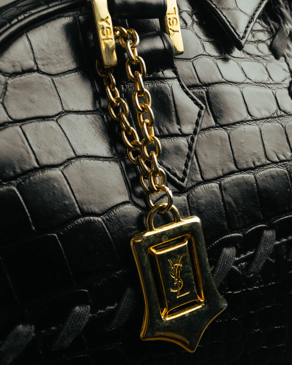 "Yves Saint Laurent" 90's-00's Glossy croc embossed bowler bag