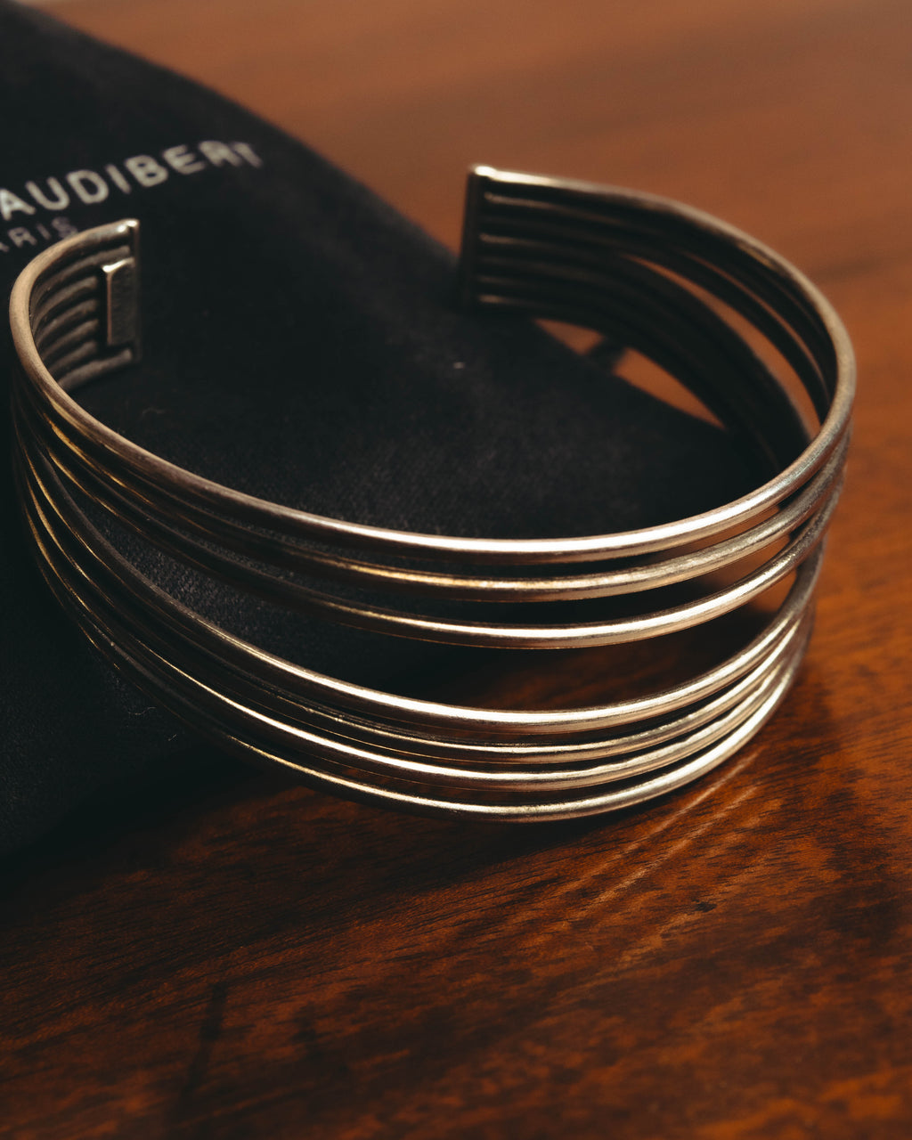 "PHILIPPE AUDIBERT" Sculptural silver tone cuff bracelet