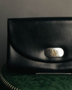 "Christian Dior" 70's-80's Glossy black flap shoulder bag