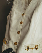"CELINE" 70's Ivory leather vest