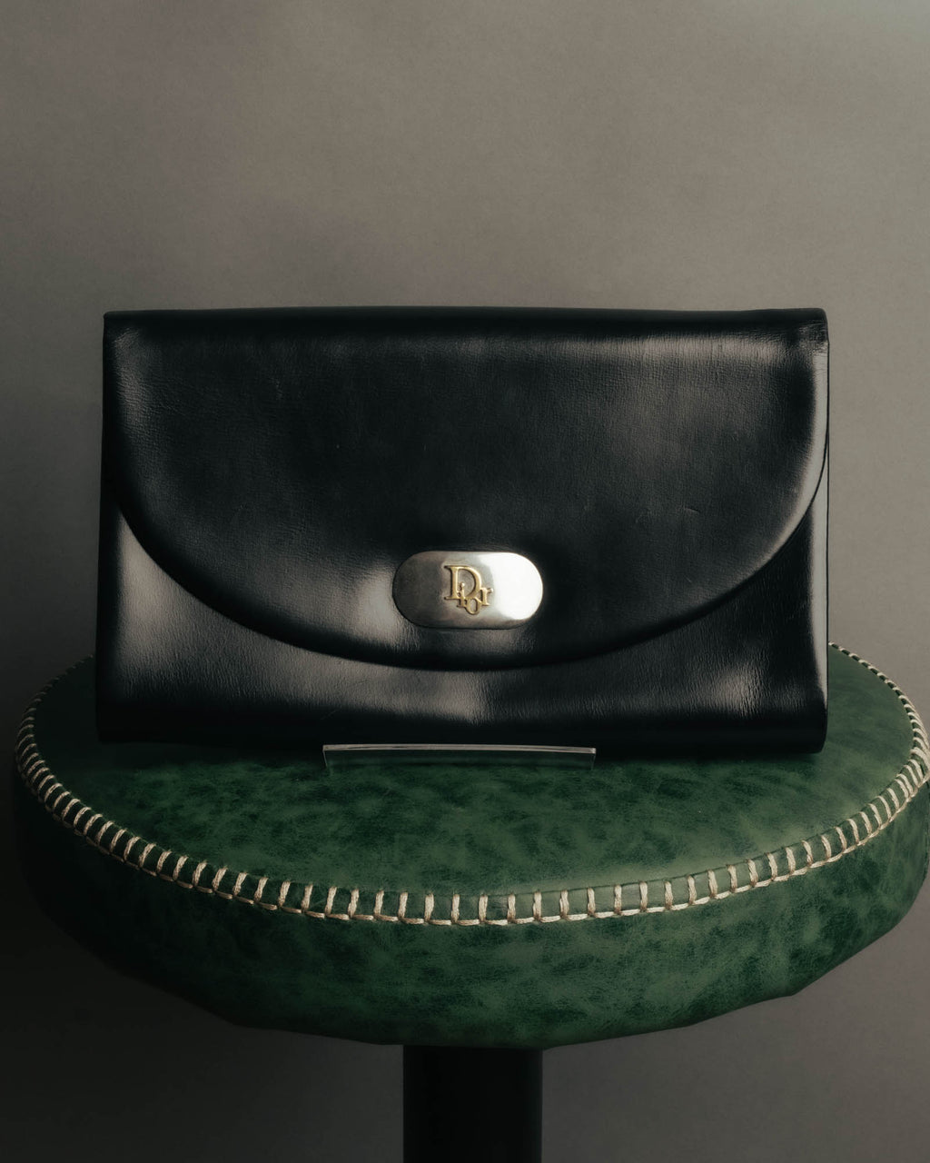 "Christian Dior" 70's-80's Glossy black flap shoulder bag