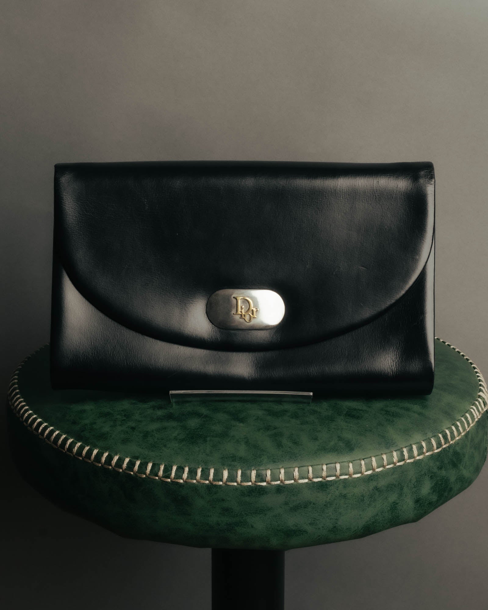 "Christian Dior" 70's-80's Glossy black flap shoulder bag