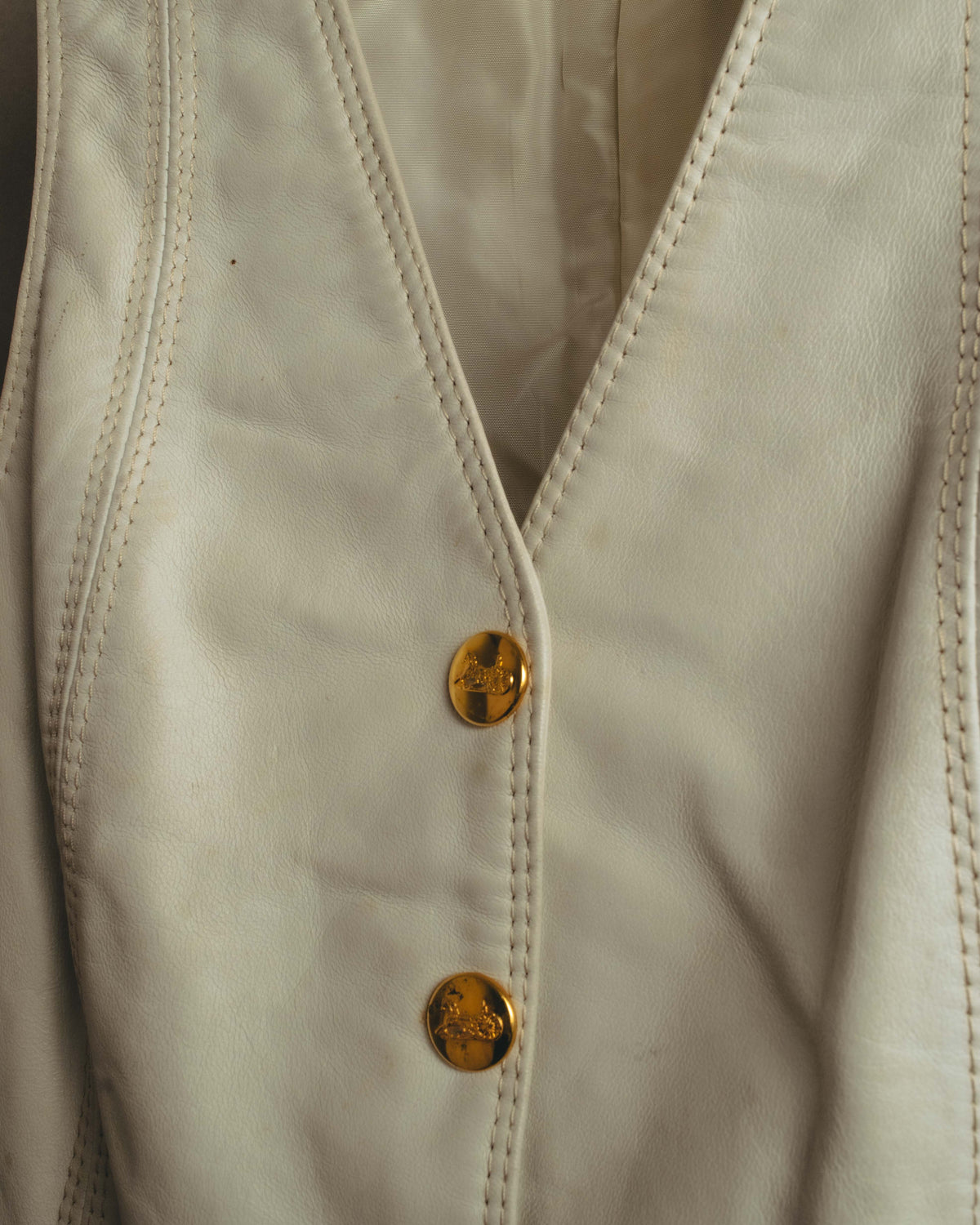 "CELINE" 70's Ivory leather vest