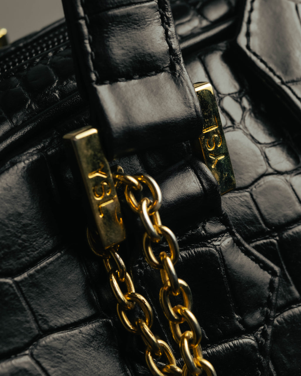 "Yves Saint Laurent" 90's-00's Glossy croc embossed bowler bag