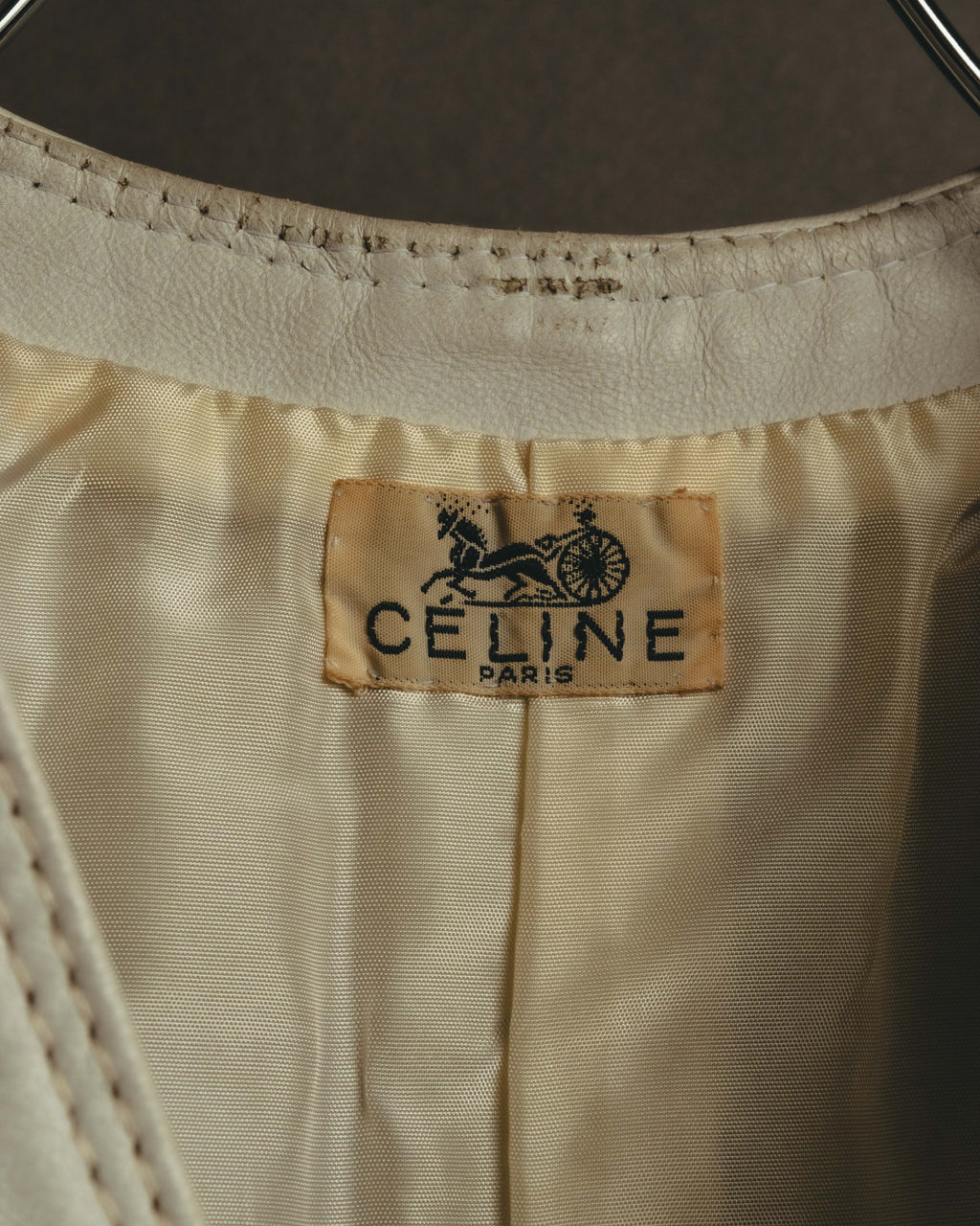 "CELINE" 70's Ivory leather vest