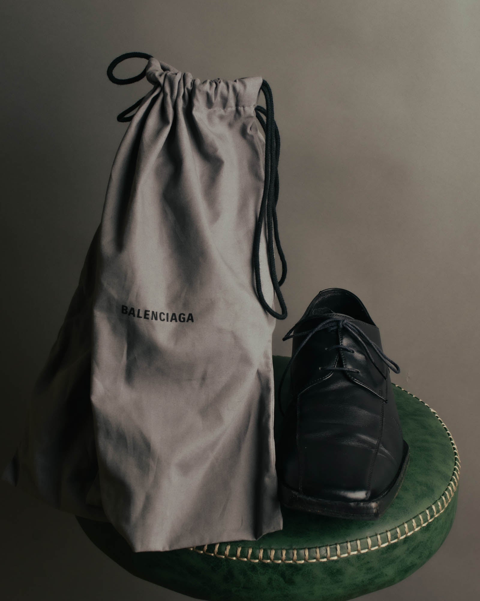 "BALENCIAGA" Sleek square toe leather derby shoes