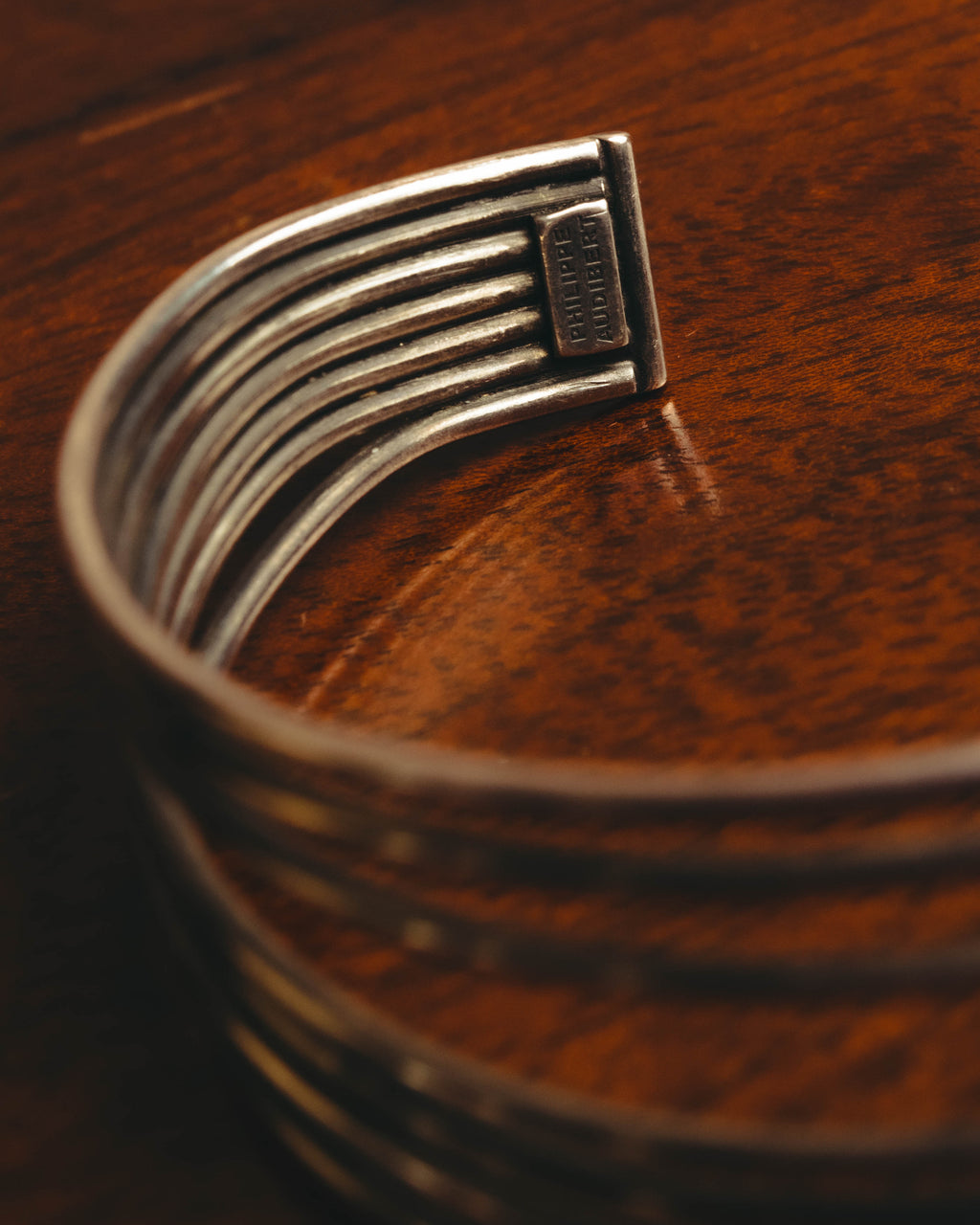 "PHILIPPE AUDIBERT" Sculptural silver tone cuff bracelet