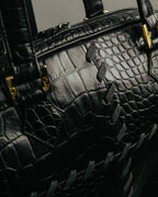 "Yves Saint Laurent" 90's-00's Glossy croc embossed bowler bag