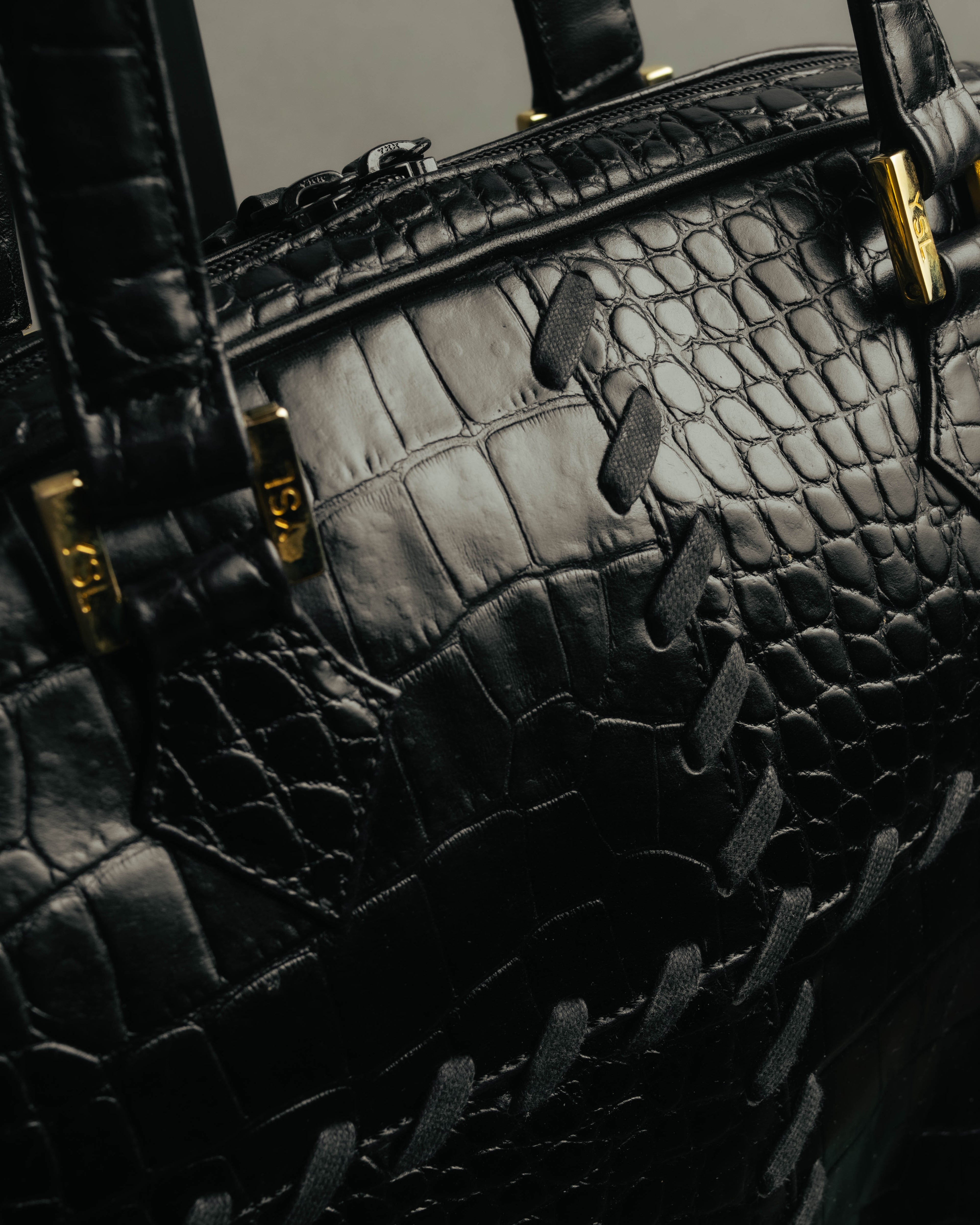 "Yves Saint Laurent" 90's-00's Glossy croc embossed bowler bag